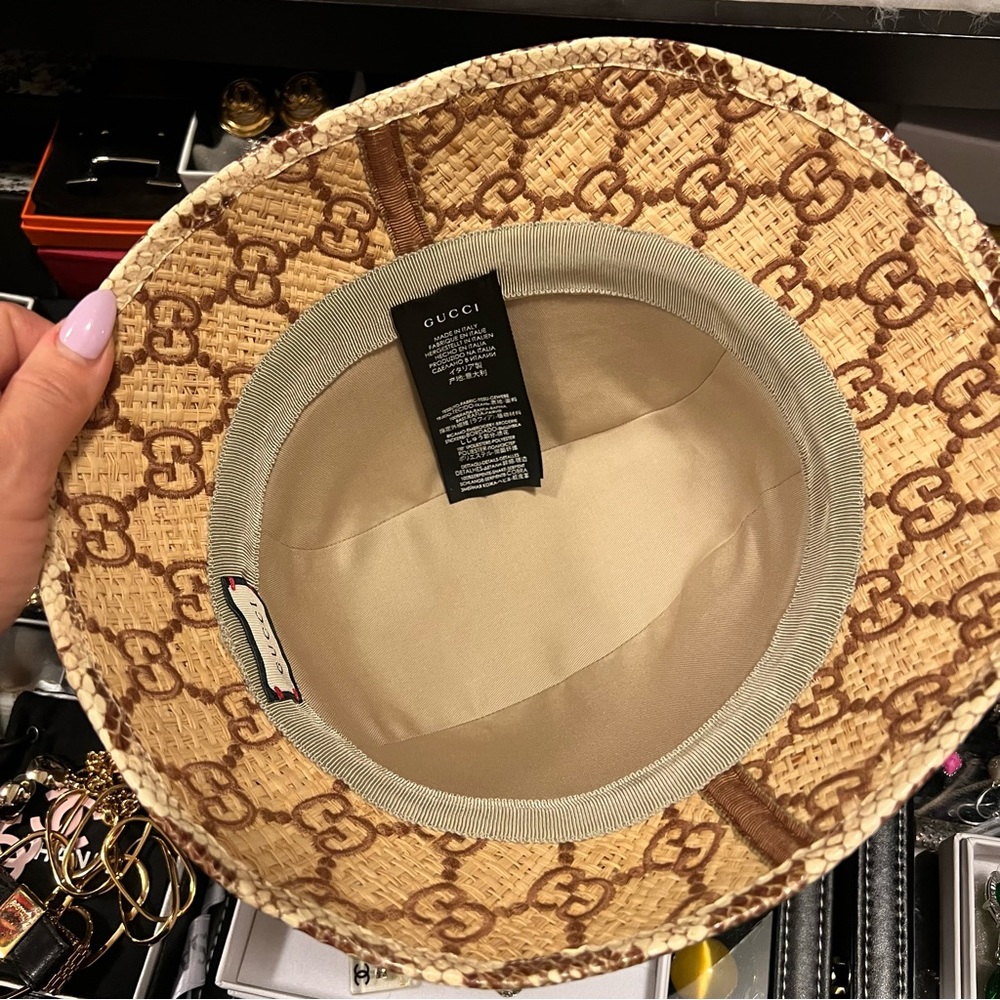 Authentic Gucci beige brown raffia snake trim hat - Picture 6 of 8